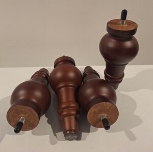 Set of Turned Wooden Furniture Legs in Dark Brown.1 Has A Small Chip.READ.7"